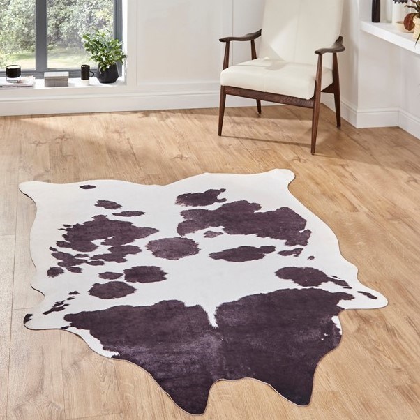 Faux Cow Print Rug in Black White